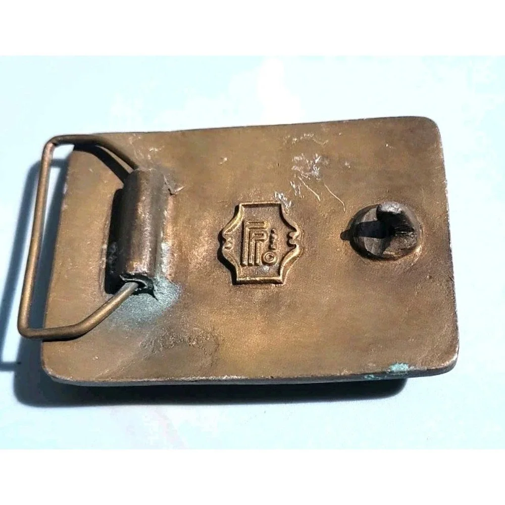 1975 Heavy Solid Brass Kenworth Belt Buckle 1/2 Pound. Nice Patina Rare